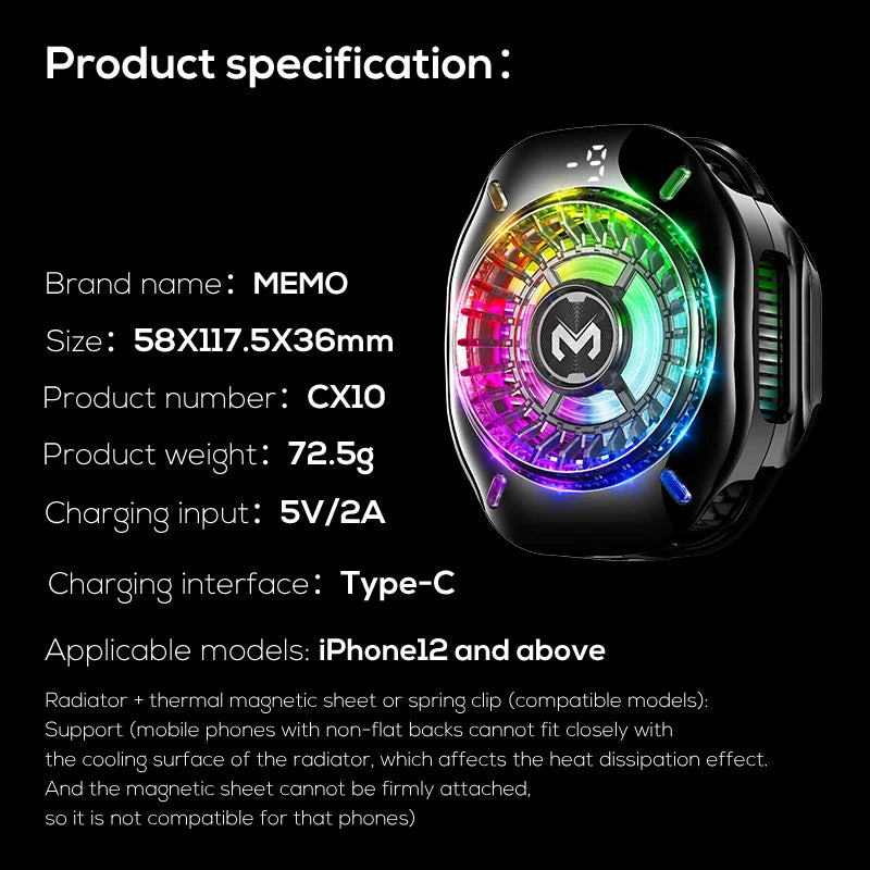 MEMO CX10 Magnetic Phone Cooler for Gaming — Drops Phone Temp 20°C in 3 Min | iPhone & Android | UAE Summer Ready